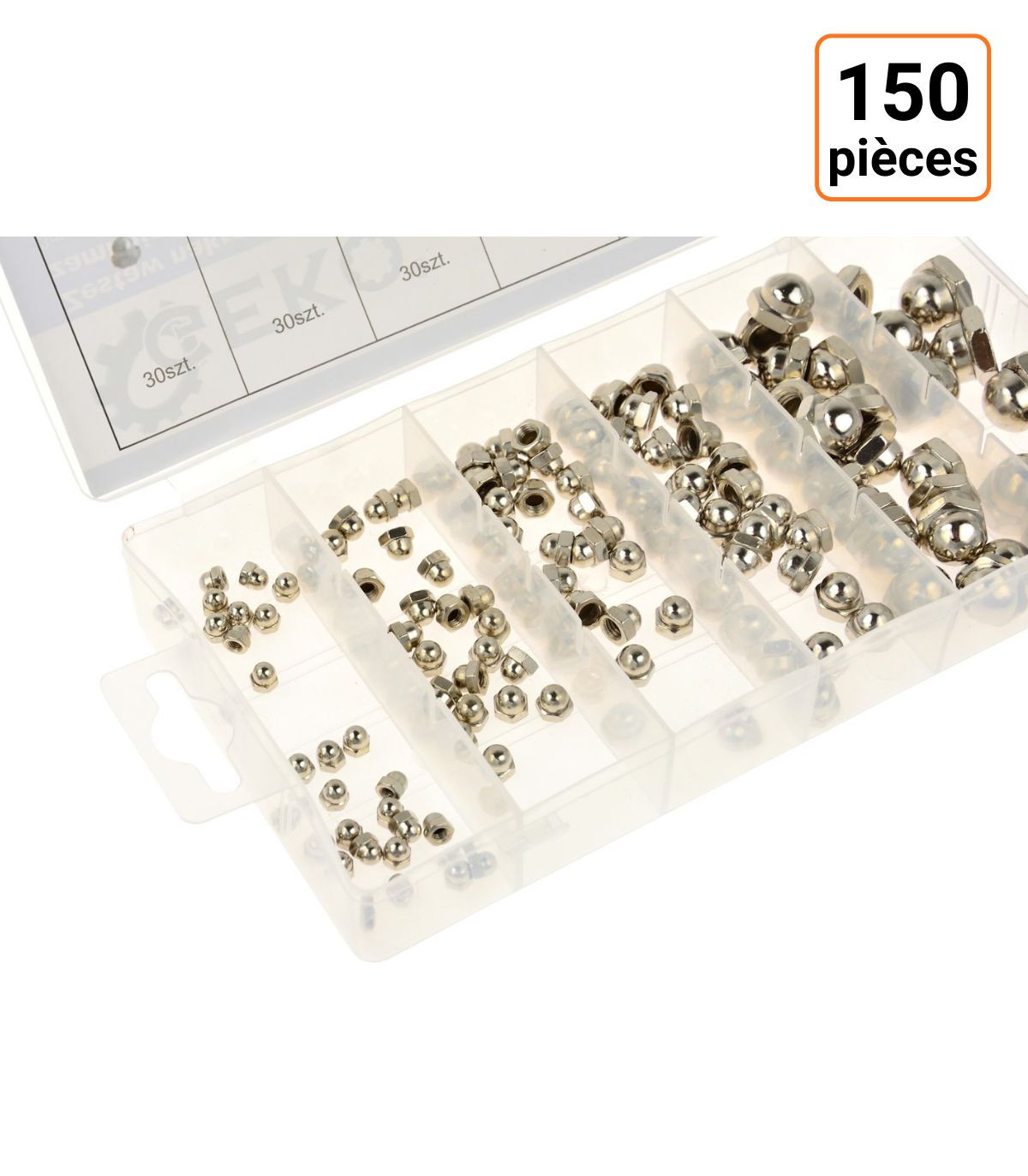 Coffret assortiment de 150 écrous borgnes hexagonaux