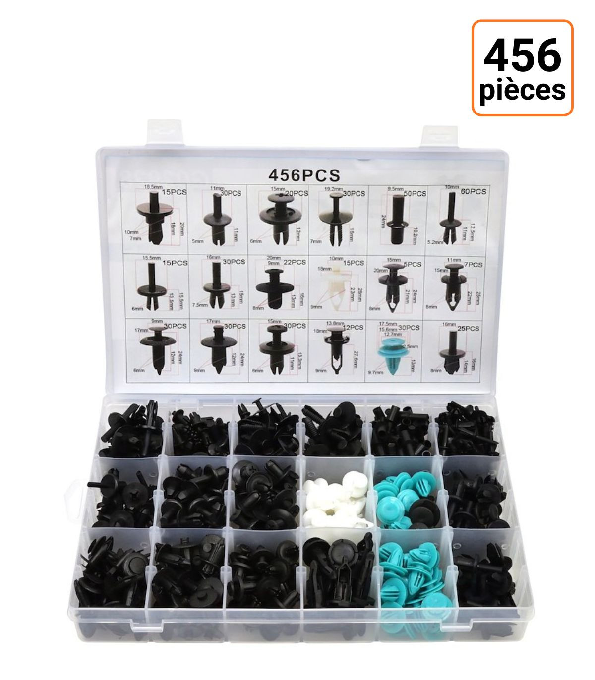 Assortiment de 456 clips et fixations