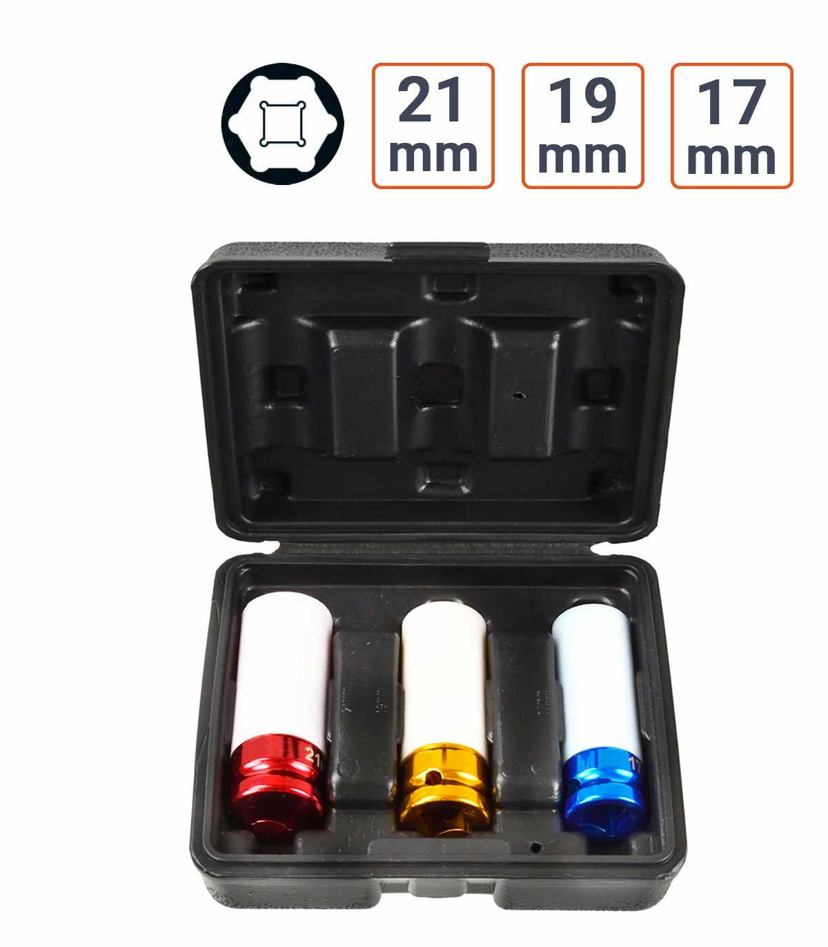Coffret douilles jantes alu 17, 19, 21mm