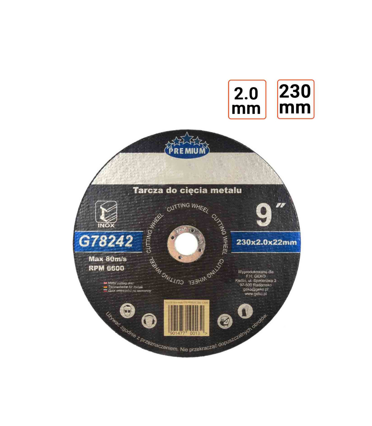 Disque à tronçonner diamètre 230 mm épaisseur 2.0 mm vendu par 5 ex.