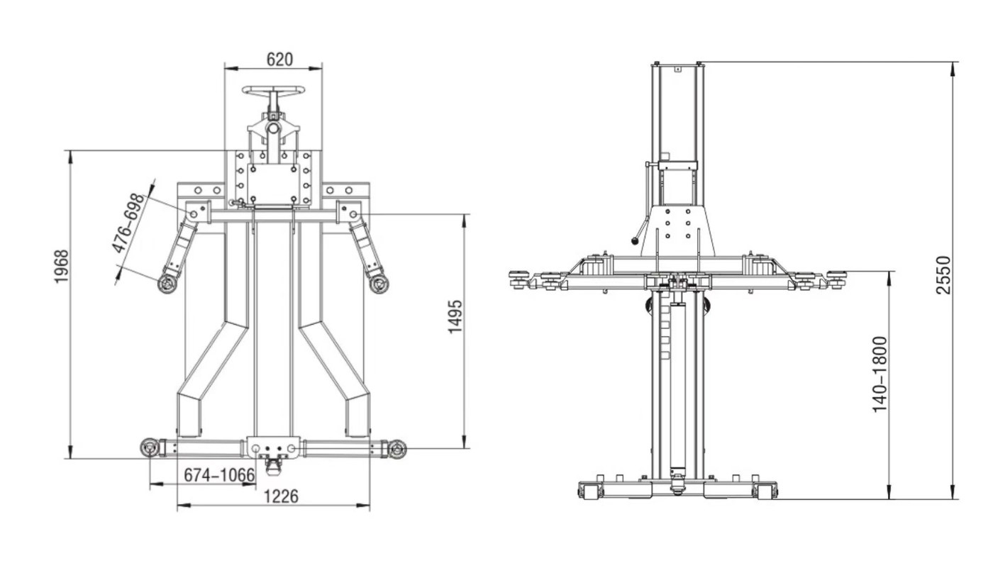 Pont monocolonne HG-1Z-27A — Dimensions (plan coté)