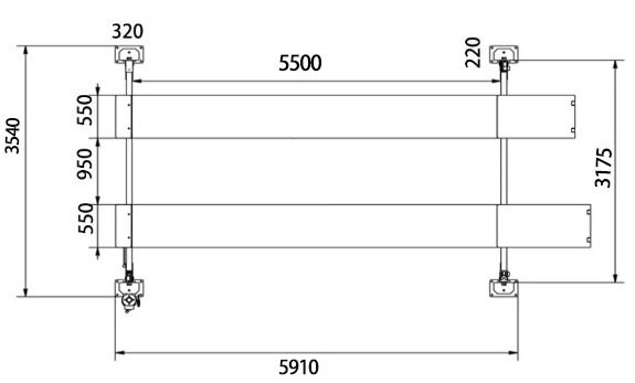 Pont élévateur 4 colonnes HG-4Z-55A — Dimensions (plan coté)