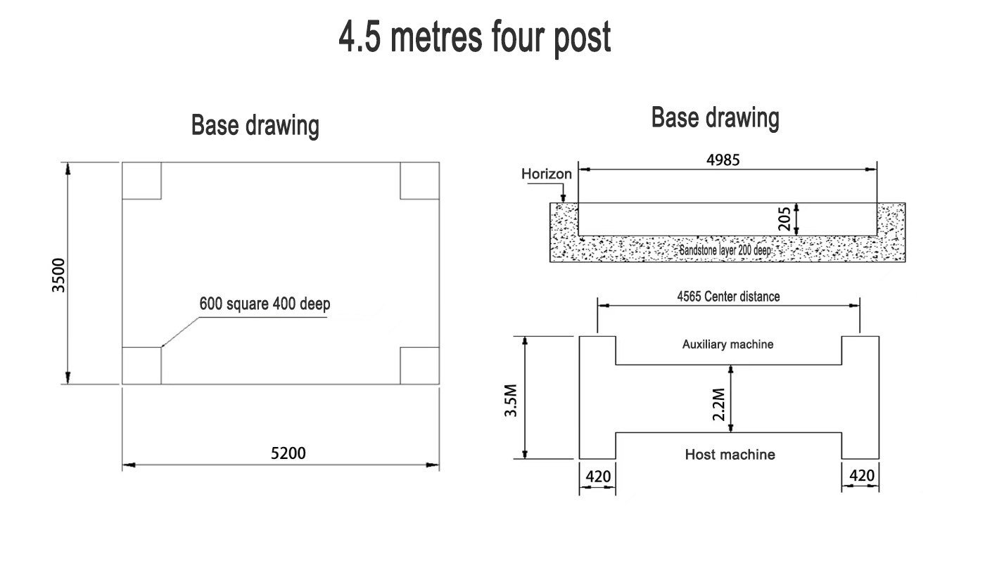 Pont 4 colonnes à déverrouillage électrique HG-4ZD-40A — Plan d'implantation