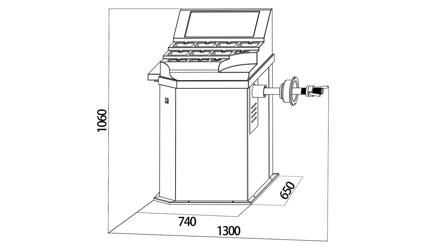 Équilibreuse de roues HG-510 — Dimensions (plan coté)