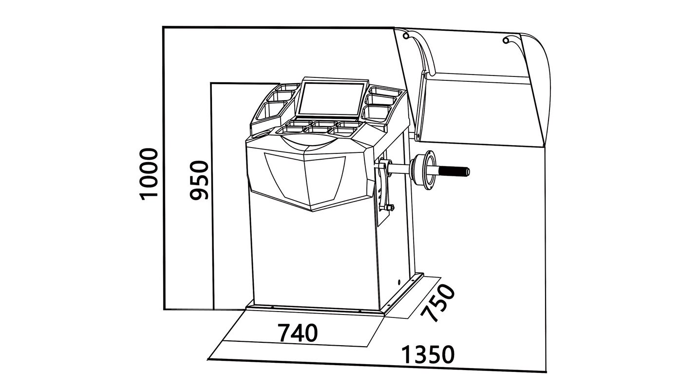 Équilibreuse de roues HG-515A — Dimensions (plan coté)
