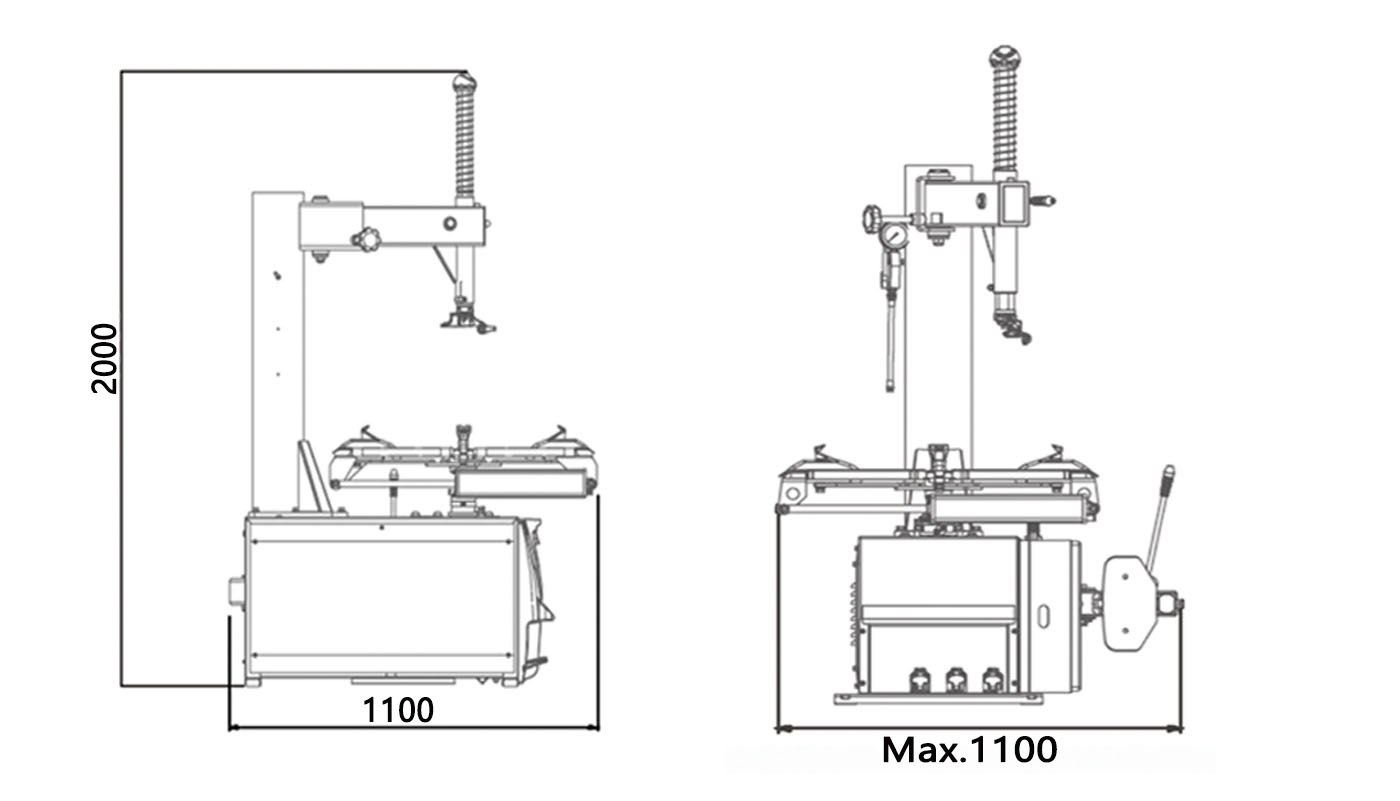 Démonte-pneus HG-850-241 — Dimensions (plan coté)