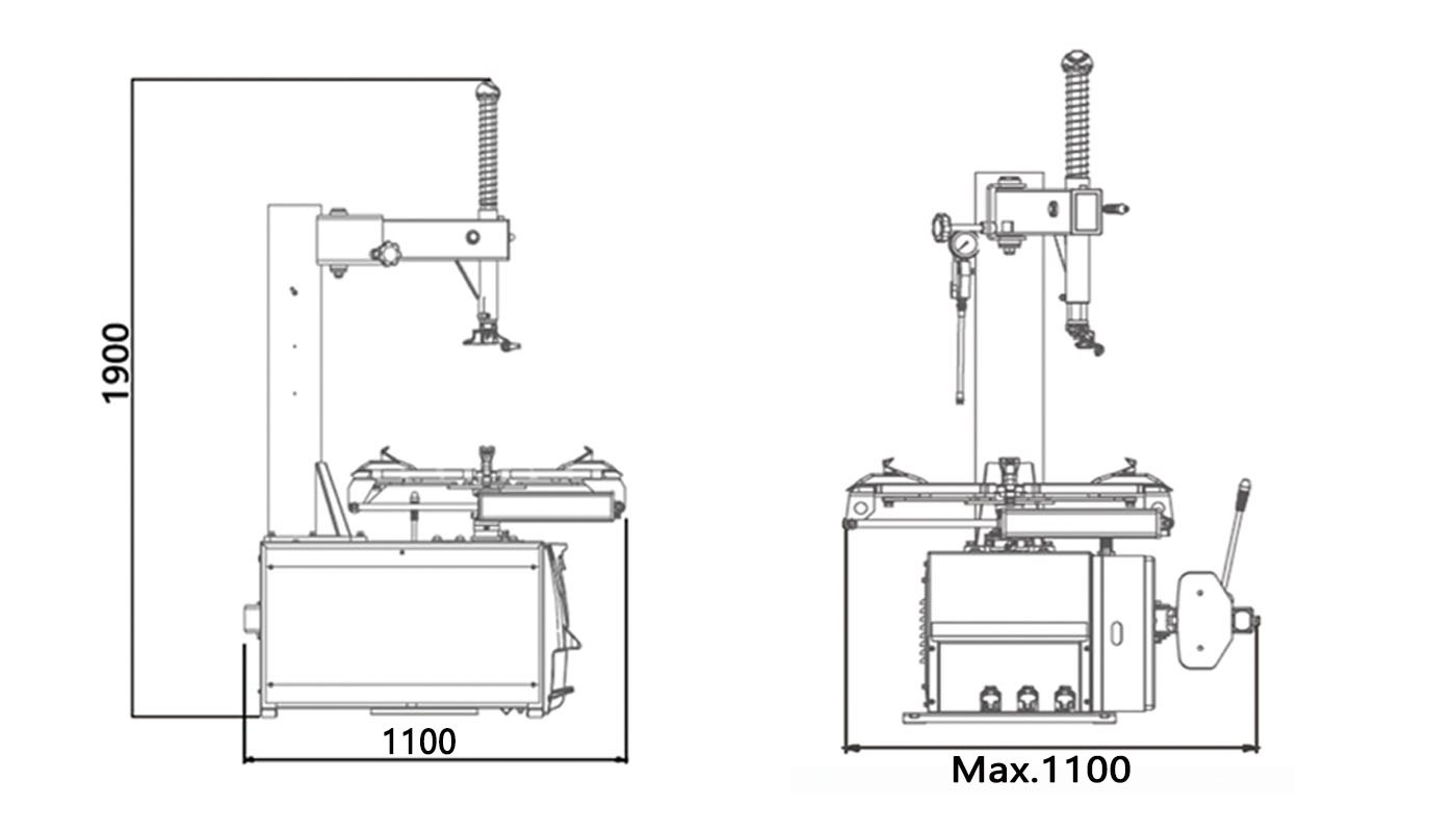 Démonte-pneus HG-850 — Dimensions (plan coté)