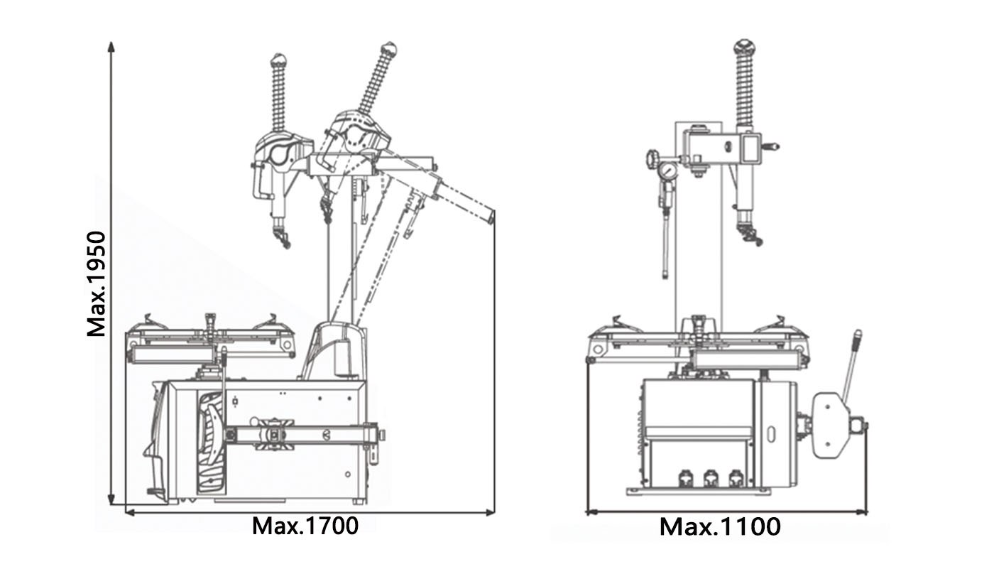 Démonte-pneus HG-860 — Dimensions (plan coté)