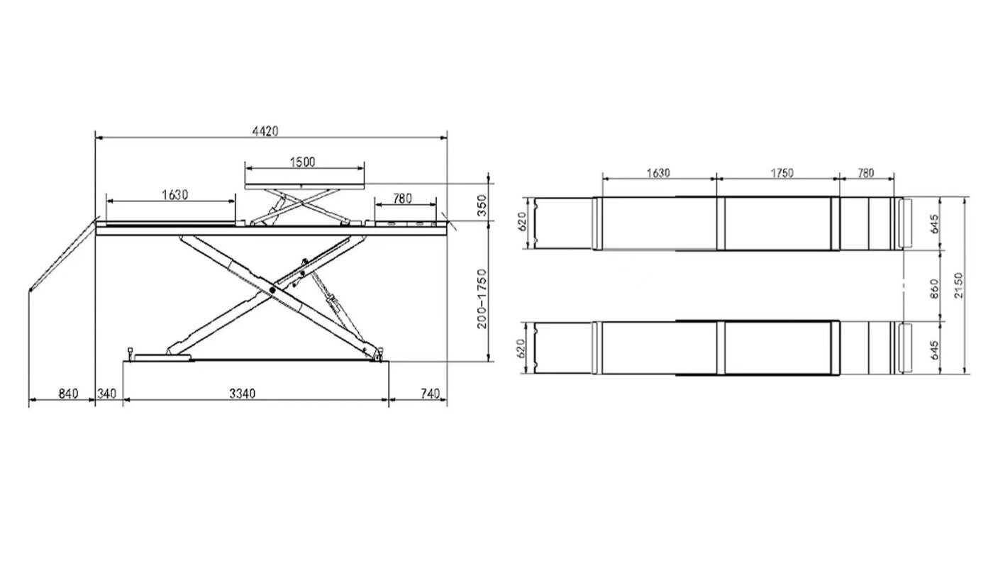 Pont ciseaux extra-plat à poulies HG-CDZG-40B — Dimensions (plan coté)