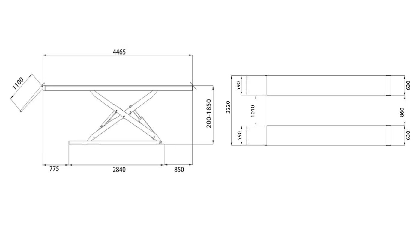 Pont ciseaux extra-plat HG-CHD-40P — Dimensions (plan coté)