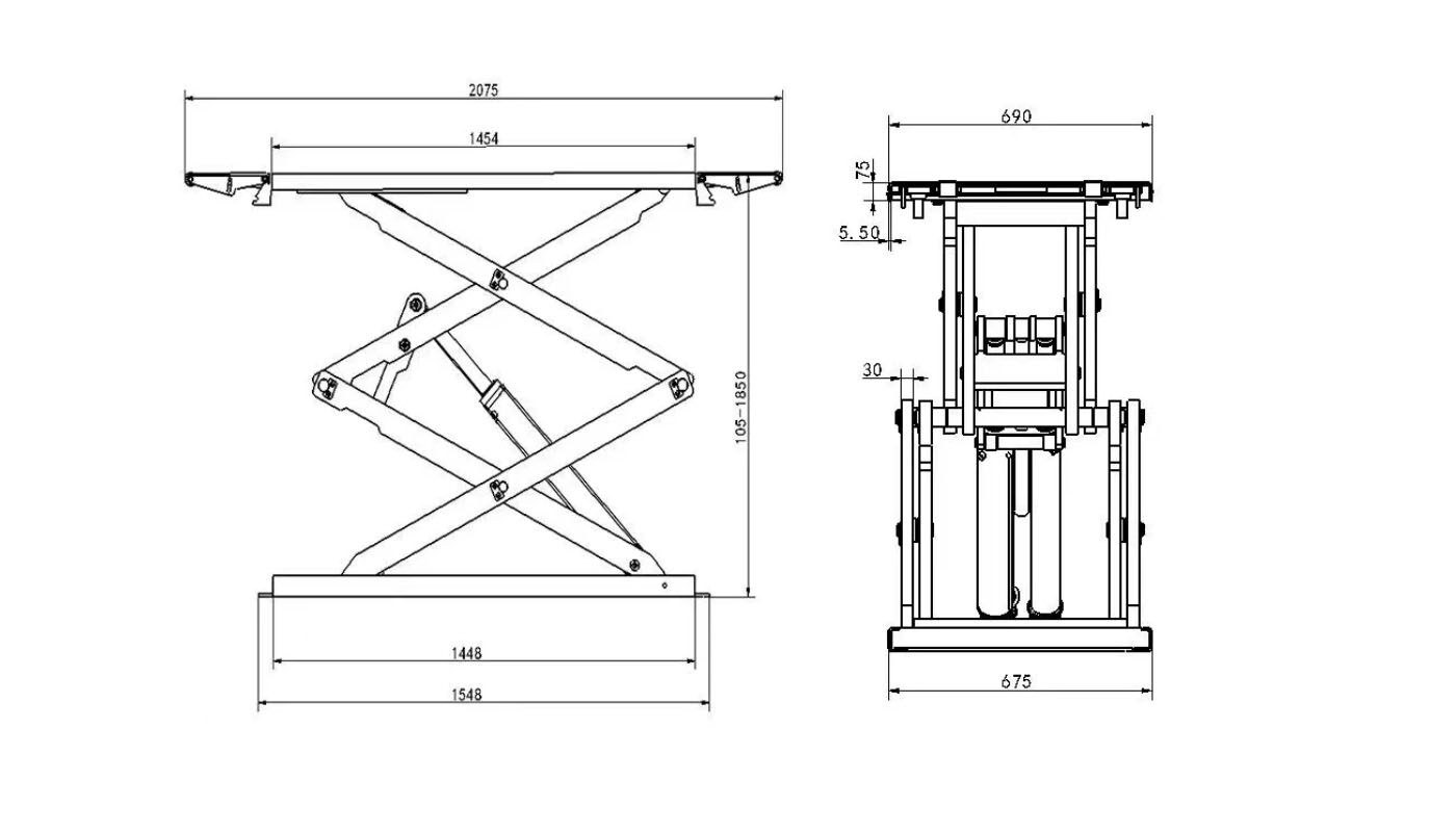 Pont ciseaux extra-plat HG-CX-40A — Dimensions (plan coté)