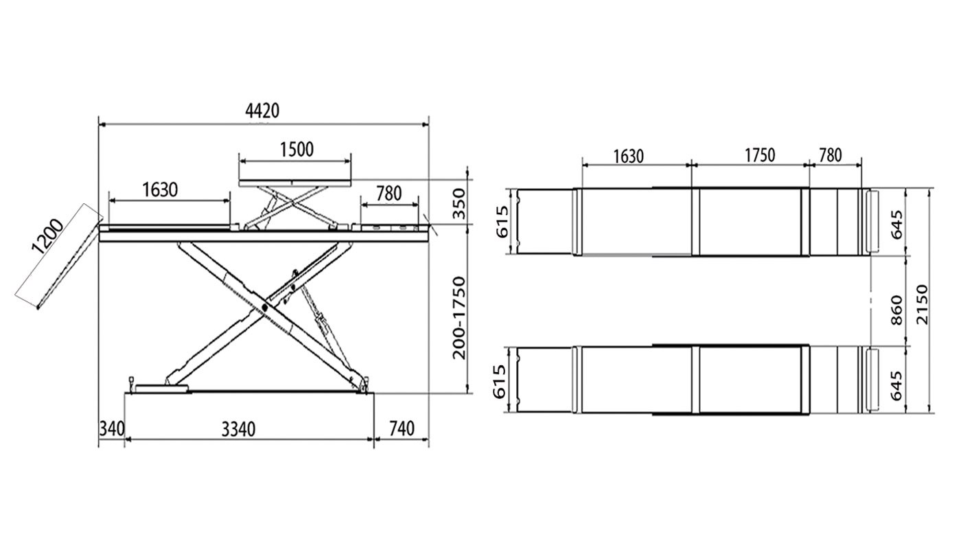 Pont ciseaux extra-plat HG-CZD-40B — Dimensions (plan coté)
