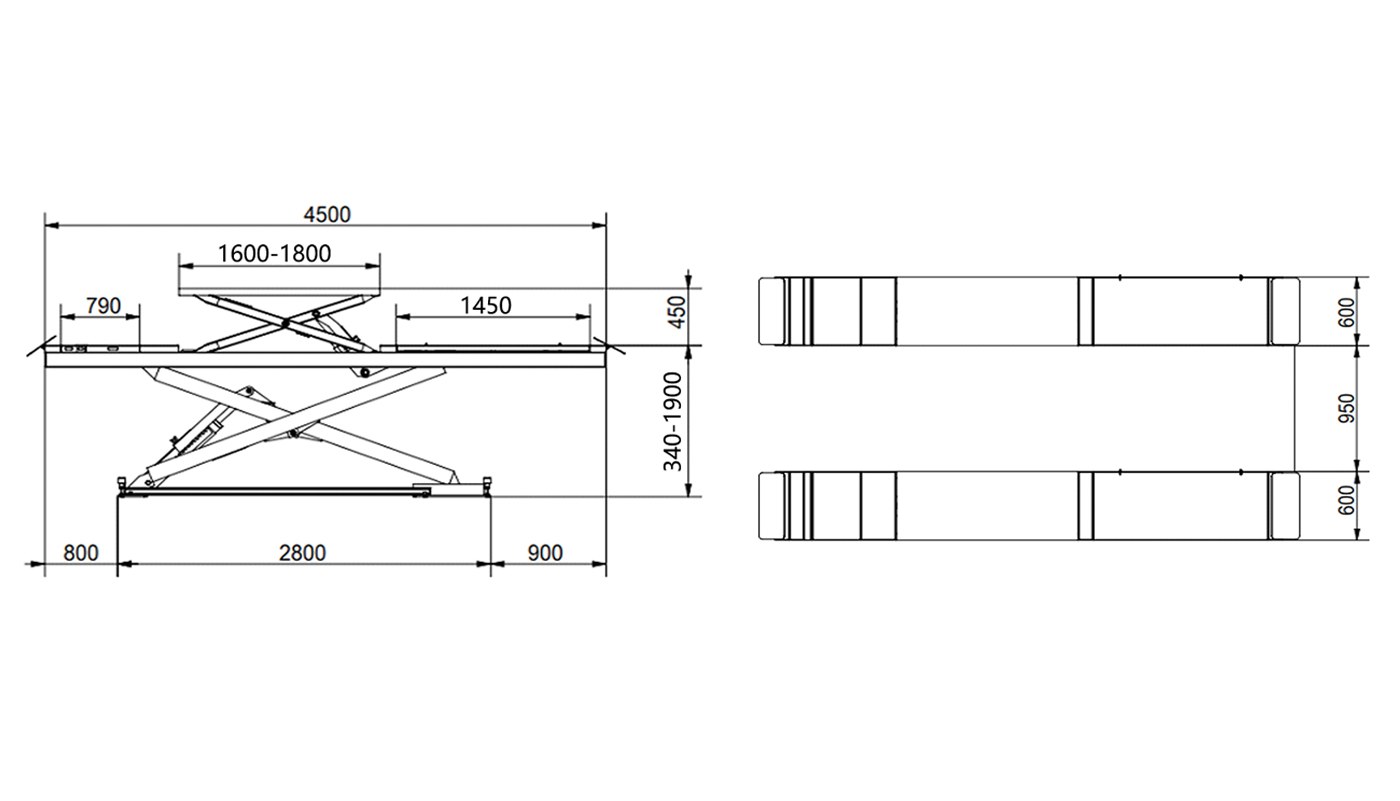 Pont ciseaux encastré HG-D-40A — Dimensions (plan coté)