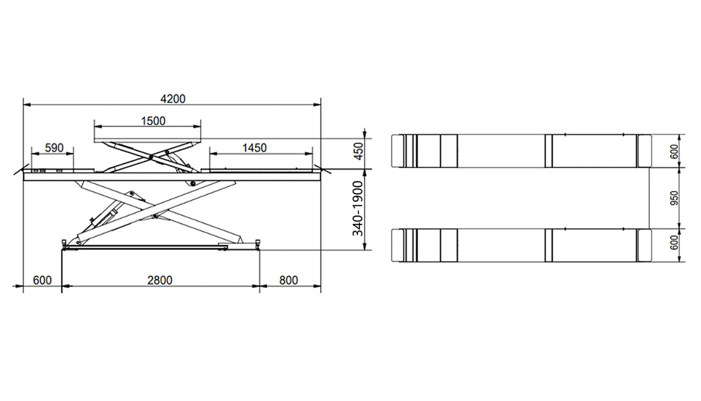 Pont ciseaux encastré HG-D-40B — Dimensions (plan coté)