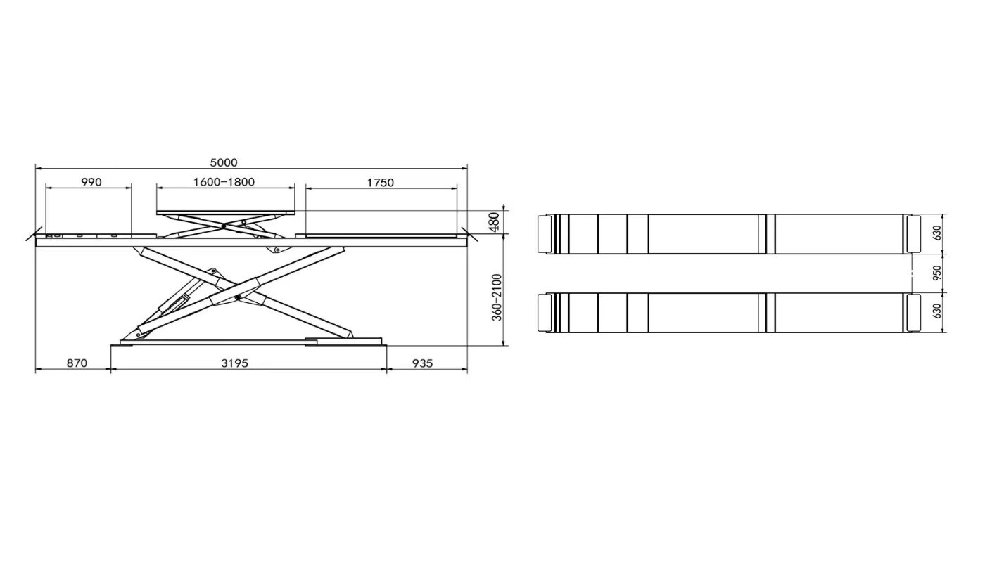 Pont ciseaux encastré HG-D-50A — Dimensions (plan coté)