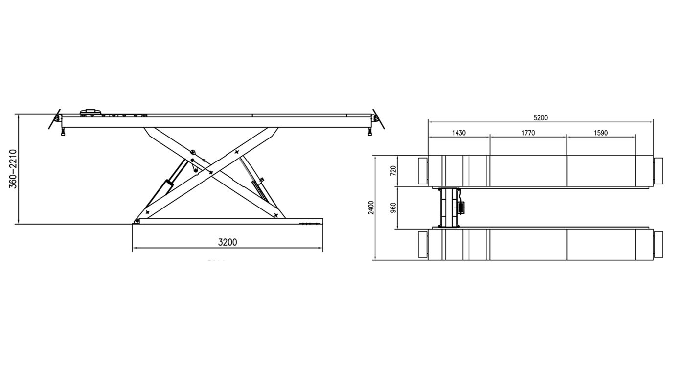 Pont ciseaux encastré HG-D-80A — Dimensions (plan coté)