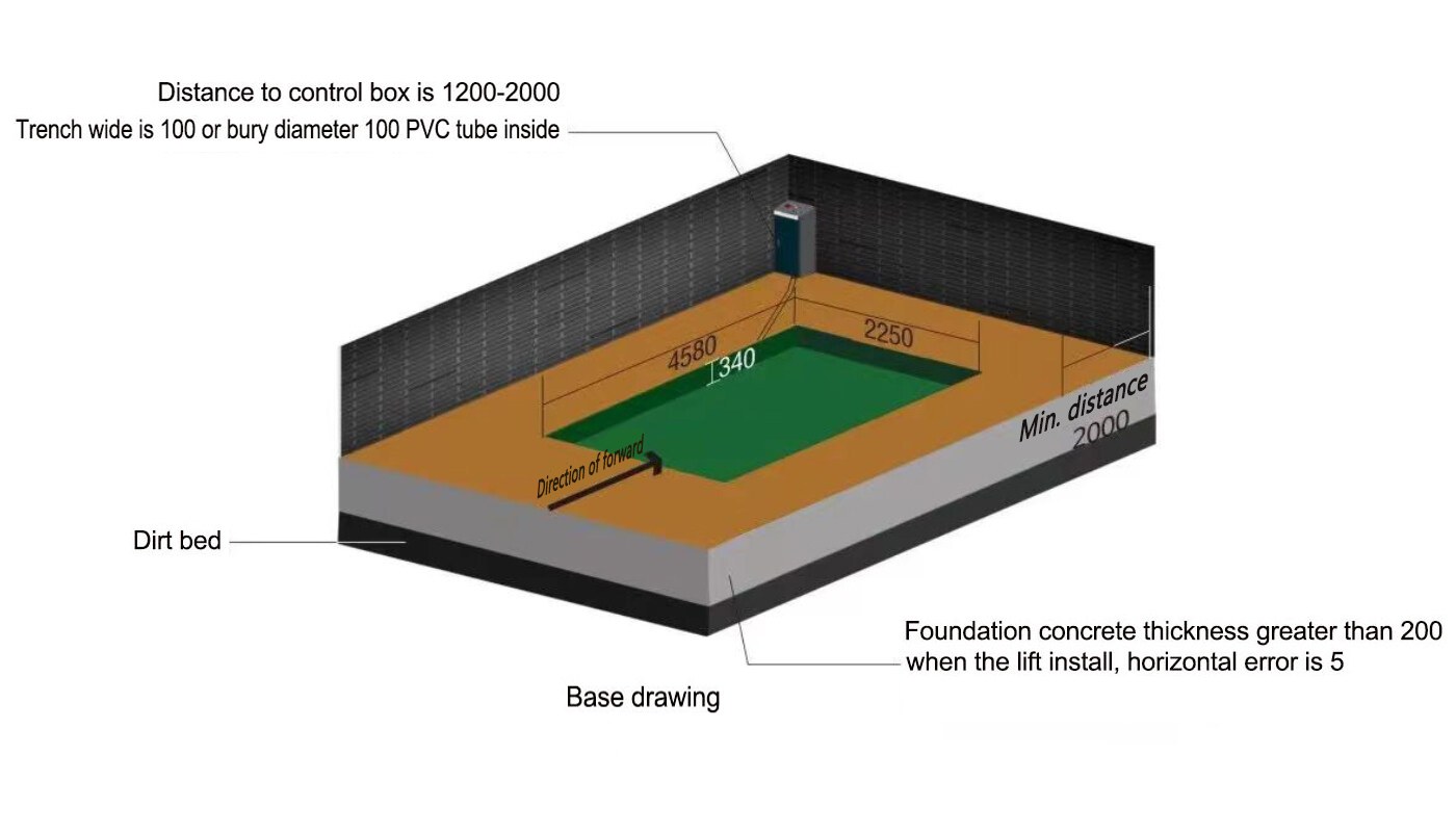 Pont ciseaux encastré à poulies HG-DH-40B — Plan d'implantation