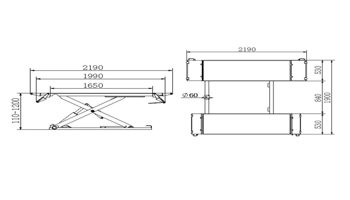 Pont ciseaux mi-hauteur HG-DX-30C — Dimensions (plan coté)