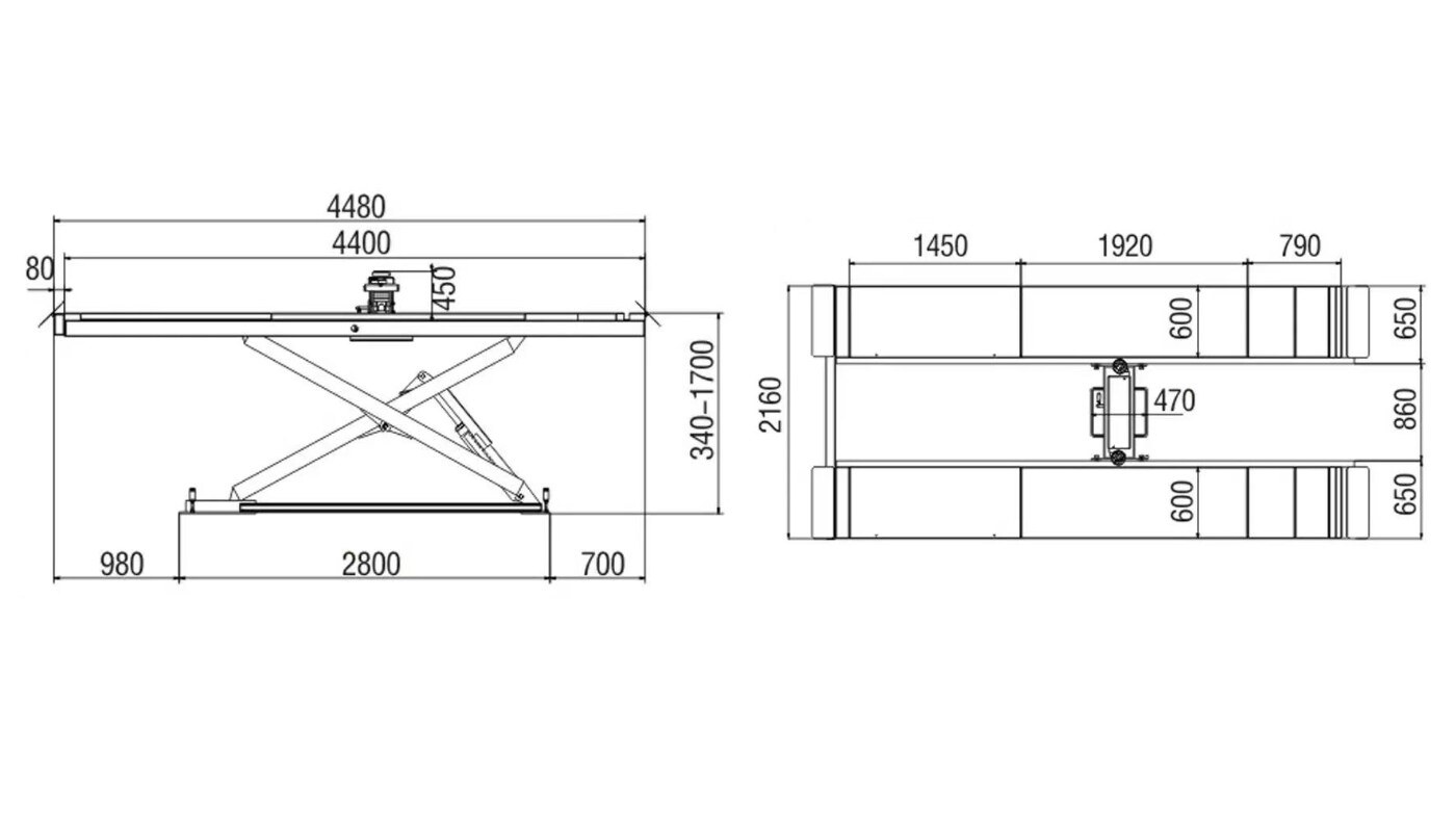 Pont ciseaux encastré à poulies HG-HD-40B — Dimensions (plan coté)