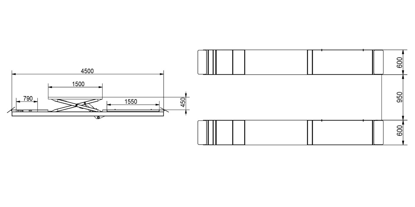 Pont ciseaux de fosse HG-JDG-35A — Dimensions (plan coté)