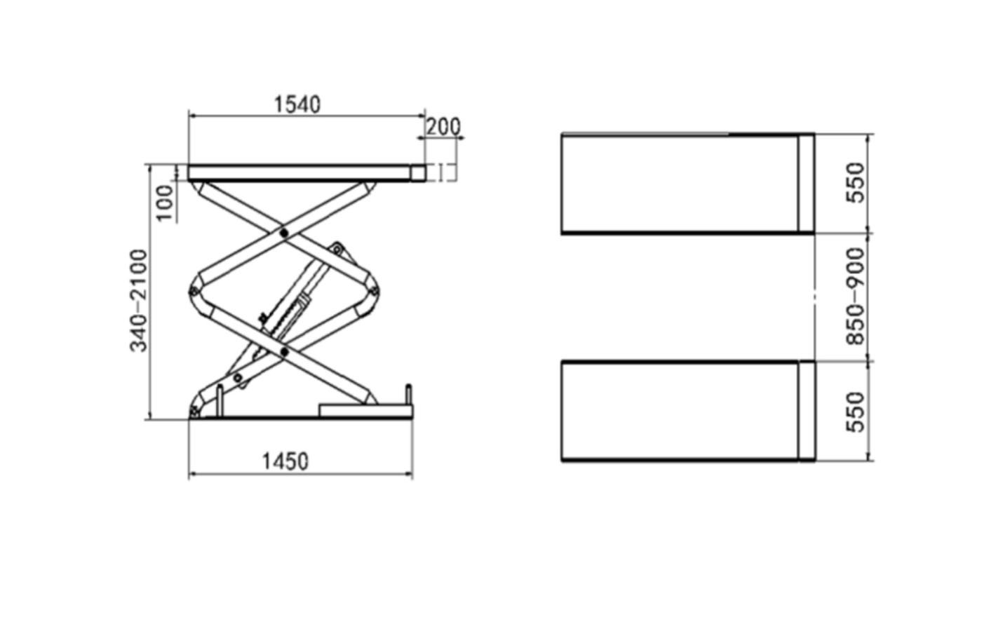 Pont ciseaux encastré à simple tirage HG-X-35A — Dimensions (plan coté)