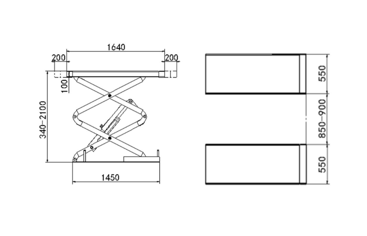 Pont ciseaux encastré à double tirage HG-X-35B — Dimensions (plan coté)