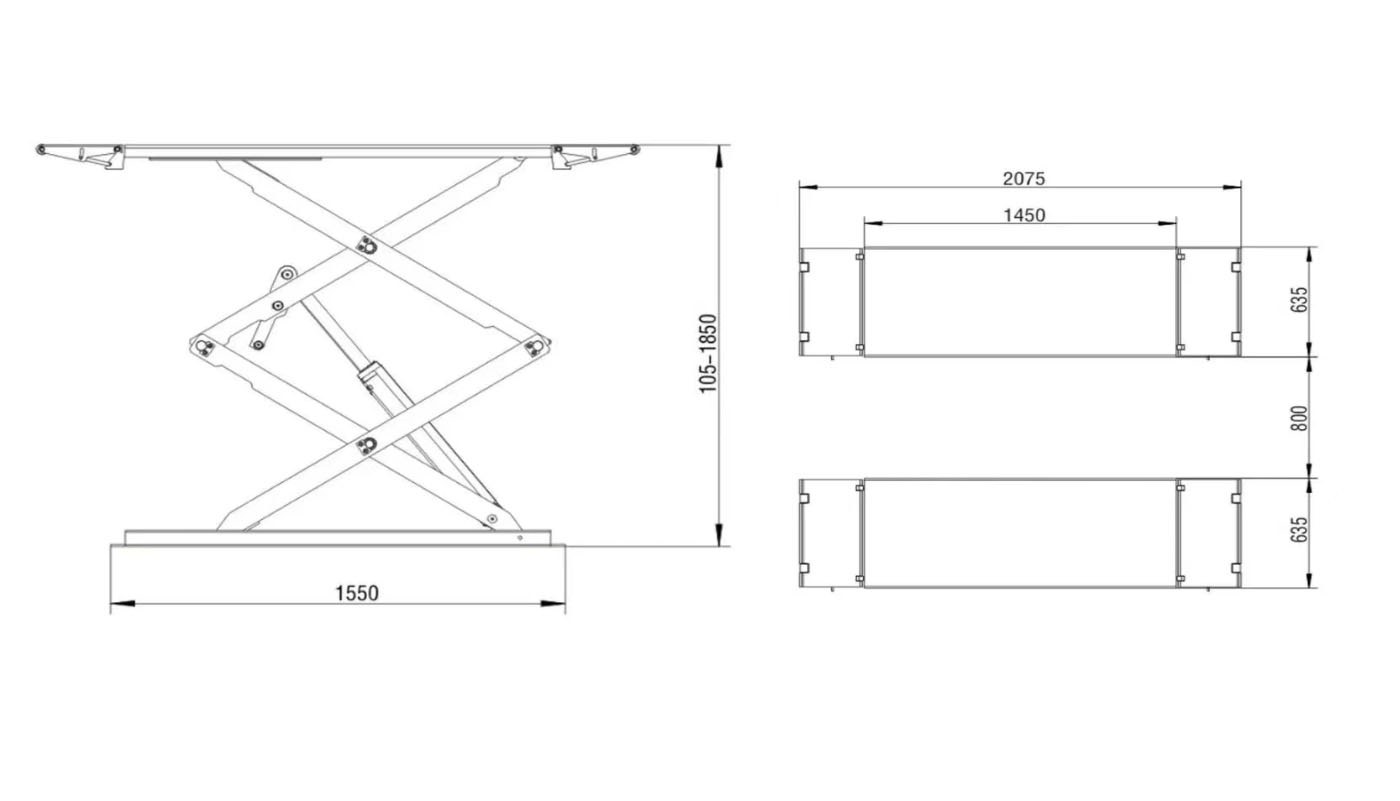 Pont ciseaux extra-plat HG-XC-30A — Dimensions (plan coté)