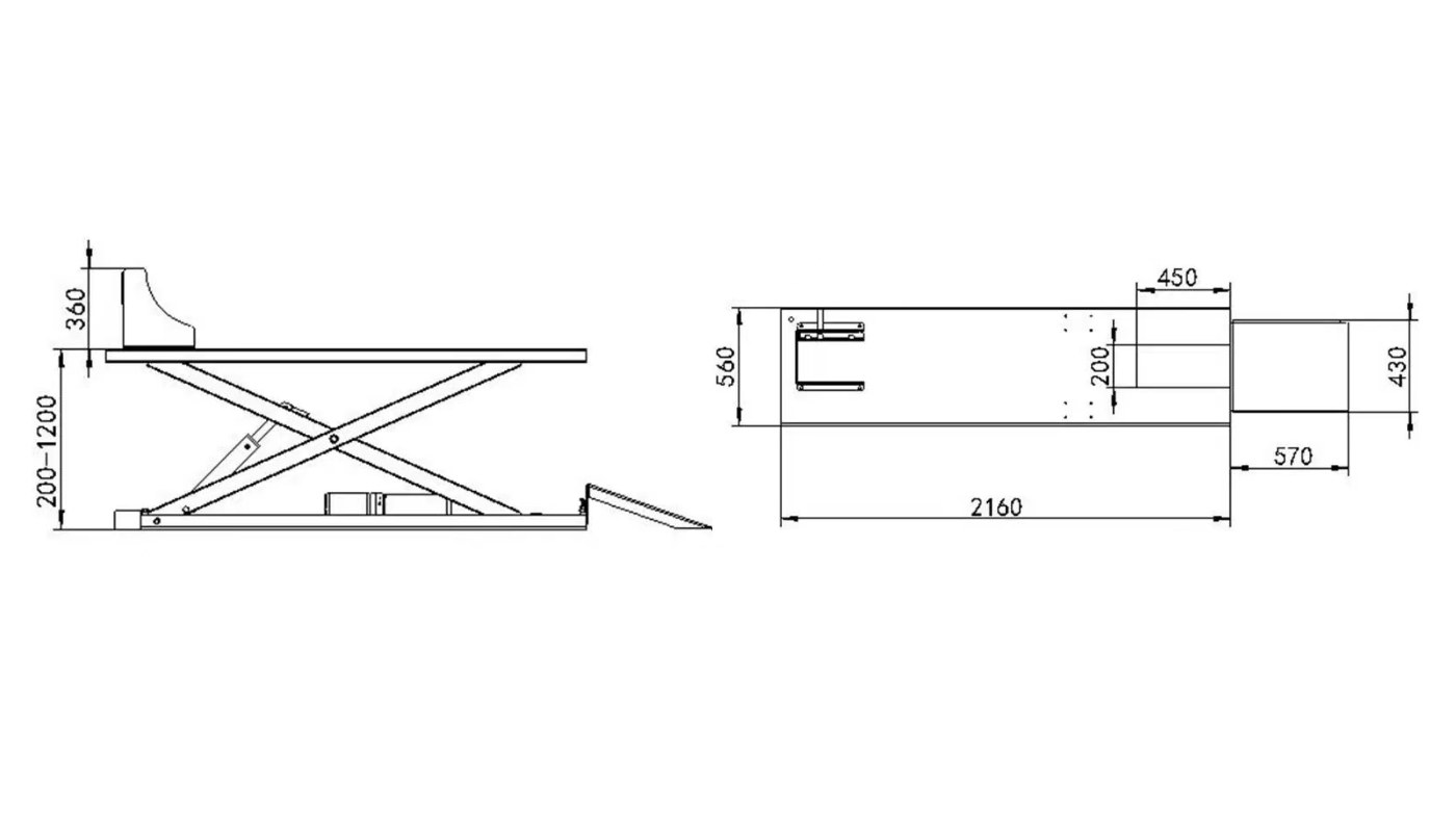 Pont élévateur moto HG-XM-5A — Dimensions (plan coté)
