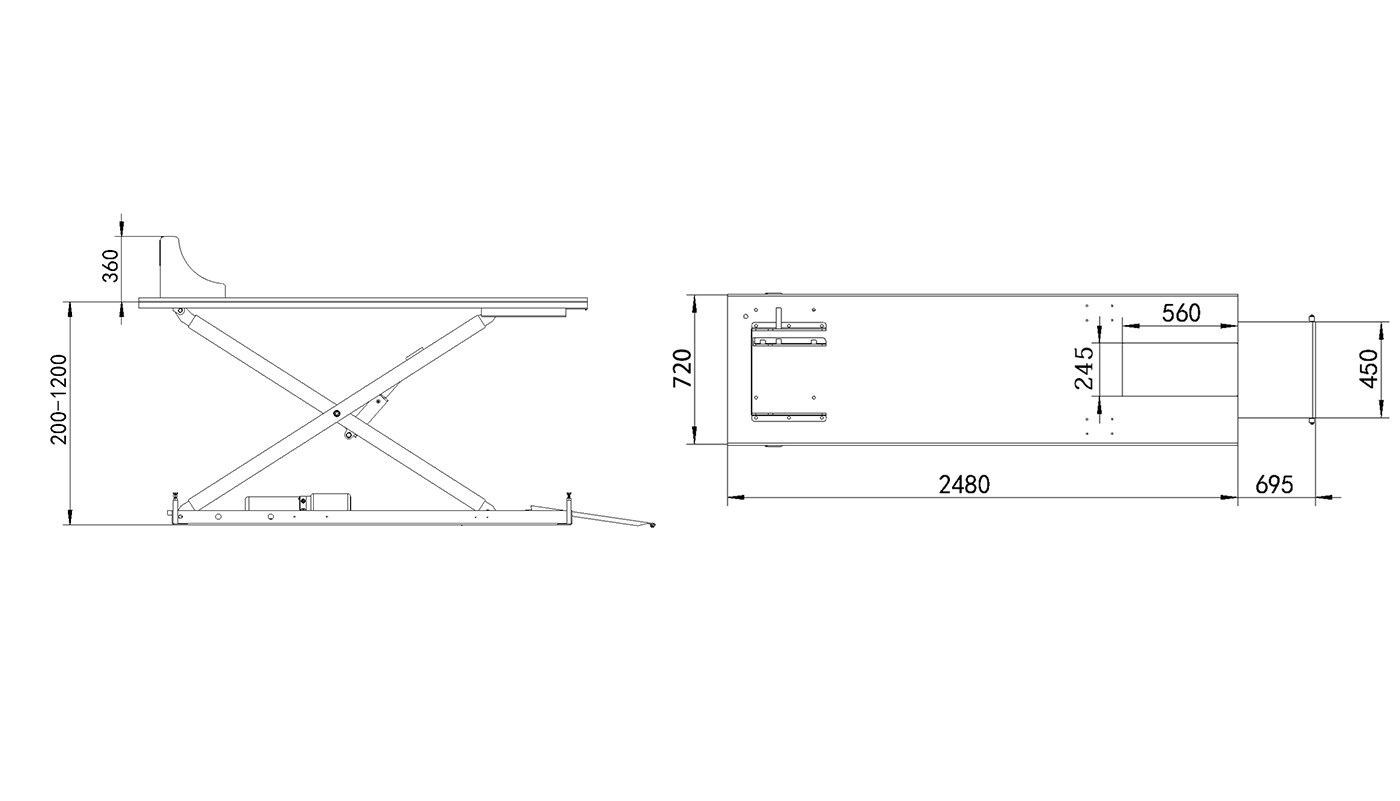 Pont élévateur moto HG-XM-8A — Dimensions (plan coté)