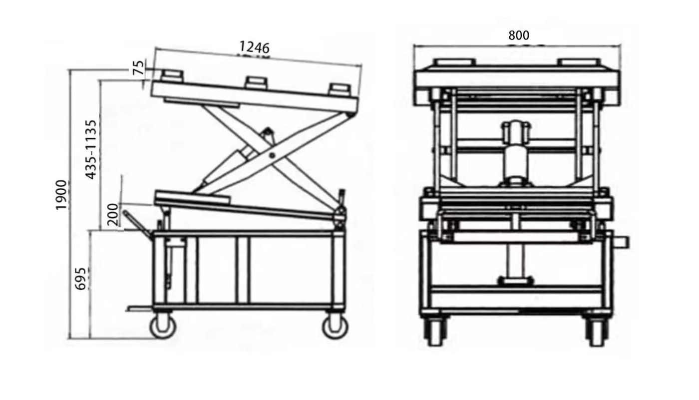Pont pour véhicules électriques HG-XX-15A — Dimensions (plan coté)