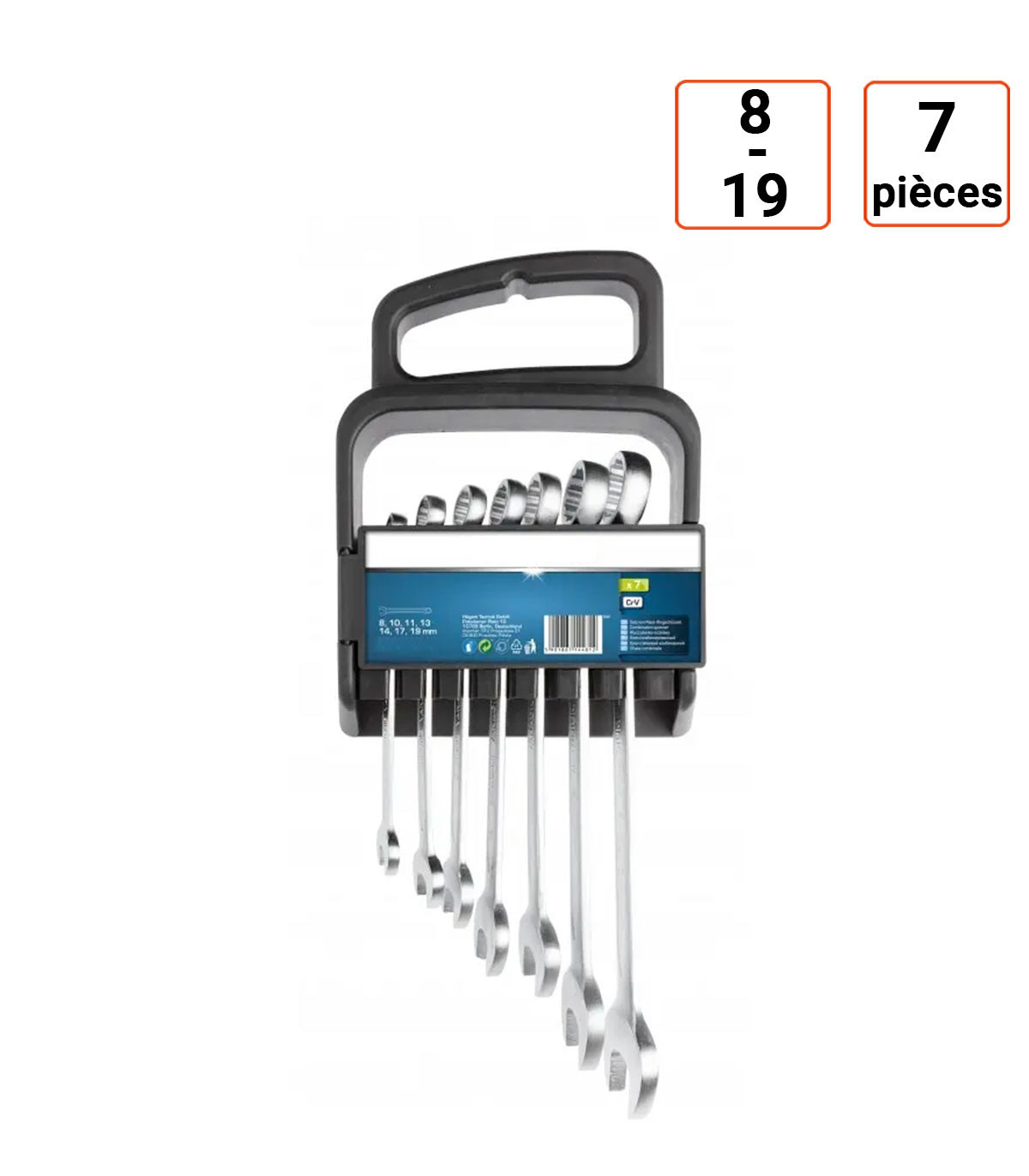 Jeu de 7 clés mixtes tailles 8-19 mm en acier CRV - Top PRO
