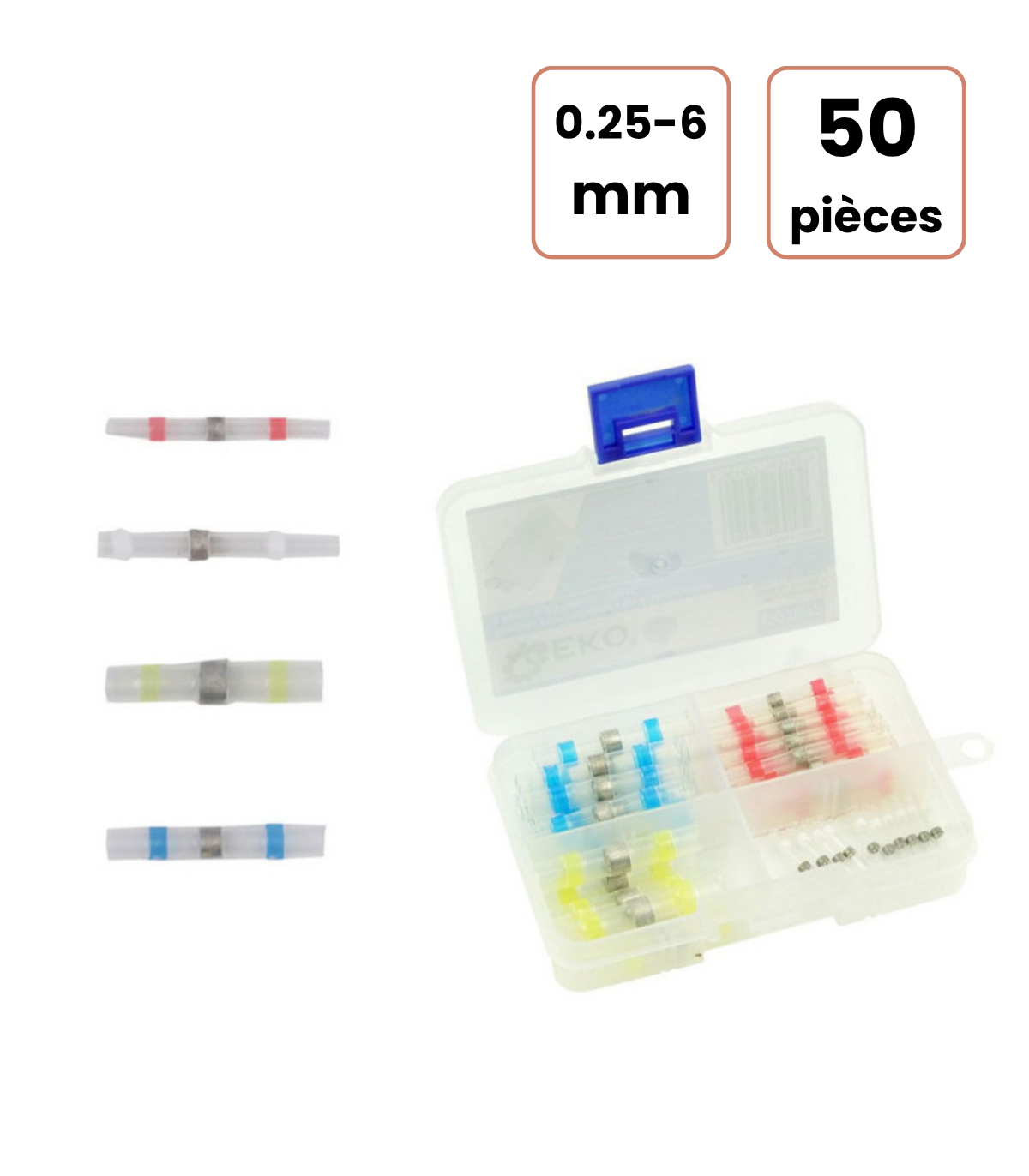 Coffret 50 cosses bout à bout thermorétractables de 0.25 à 6 mm
