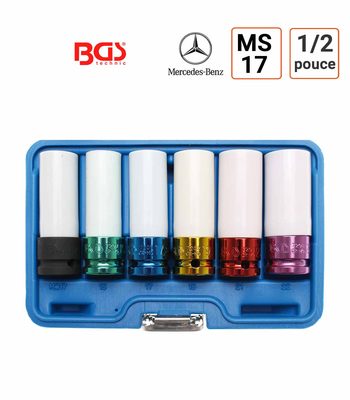 Coffret 6 douilles à chocs protégées 15 17 19 21 22 mm et MS17
