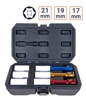 Coffret Douilles à choc 1/2 Extra Longues 150 mm 17 19 21 mm avec protection de rechange