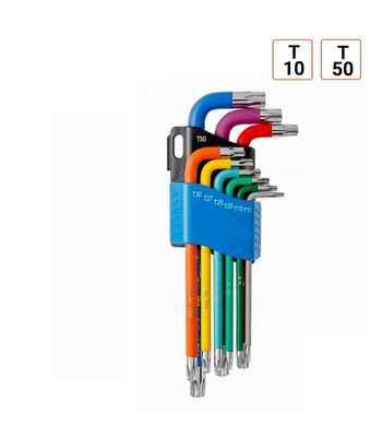 Jeu de 9 Clés Torx longues T10 à T50 en couleurs