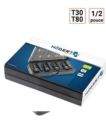 Coffret douilles à chocs Torx, 8 pièces, 1/2 pouce T30-T80