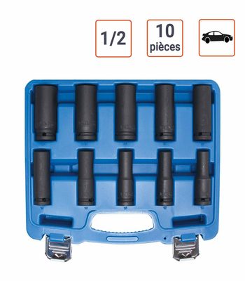 Coffret douilles à choc Longues 1/2" 10 - 24 mm 10 pièces