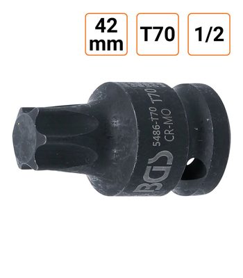 Douille à choc Torx T70 1/2" pouce longueur 42 mm