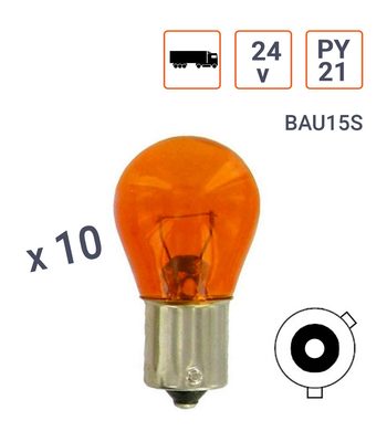 Ampoule Feux Stop 24V PY21W Culot BAU15S - Boite 10 ex.