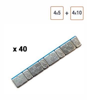 Masses autocollantes brillantes 4x5gr. + 4x10gr. - par 40 barrettes.