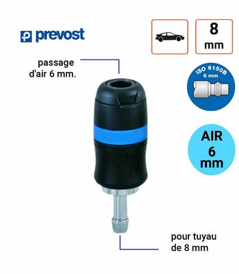 Raccord Rapide Prevost 6mm tuyau de 8 mm intérieur