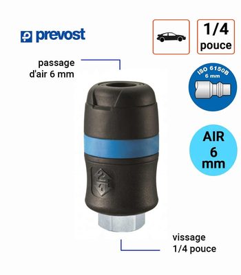 Raccord Rapide Prevost 6mm Femelle 1/4 pouce