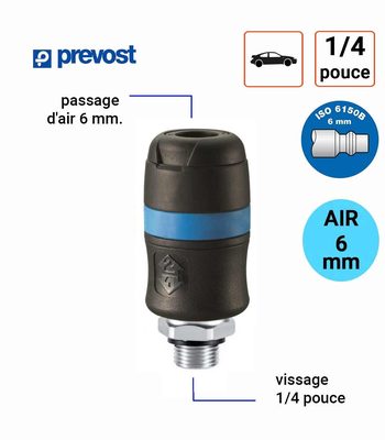 Raccord Rapide Prevost 6mm Male 1/4 pouce