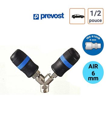 Raccord Rapide double Y Prevost passage air 6mm Femelle 1/2 pouce