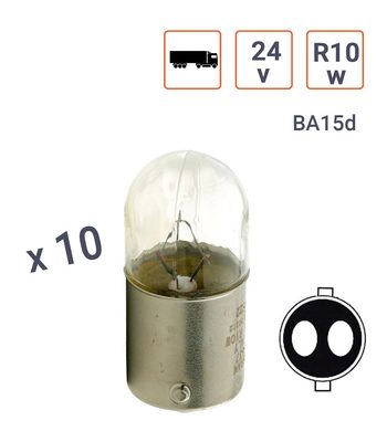 Ampoule R10W 24V tube Culot BA15D - boite de 10 ex.
