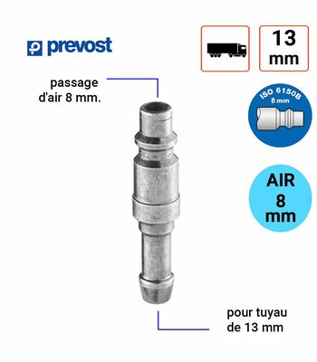 Embout Prevost profil IRP08 passage air 8 mm pour tuyau13 mm intérieur