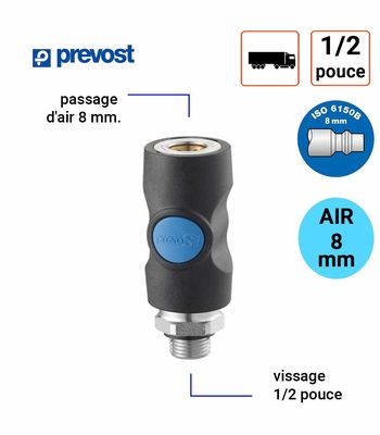 Raccord Rapide Prevost S1 Profil 8 mm Male 1/2 pouce