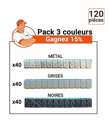 Pack Masses adhésives 3 couleurs : Métal, Grises, Noires.