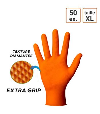 Gants Nitrile ORANGE taille XL Extra Grip boite de 50 gants