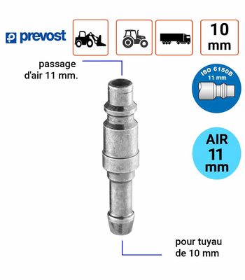 Embout Prevost profil 11 mm pour tuyau flexible 10 mm intérieur